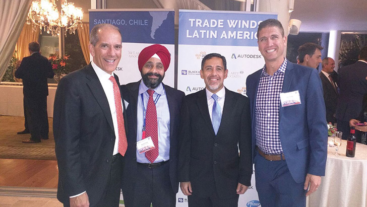 Photo: Harjeet Singh, CEO of Smart Kidz Club Inc., joins others in Santiago, Chile.